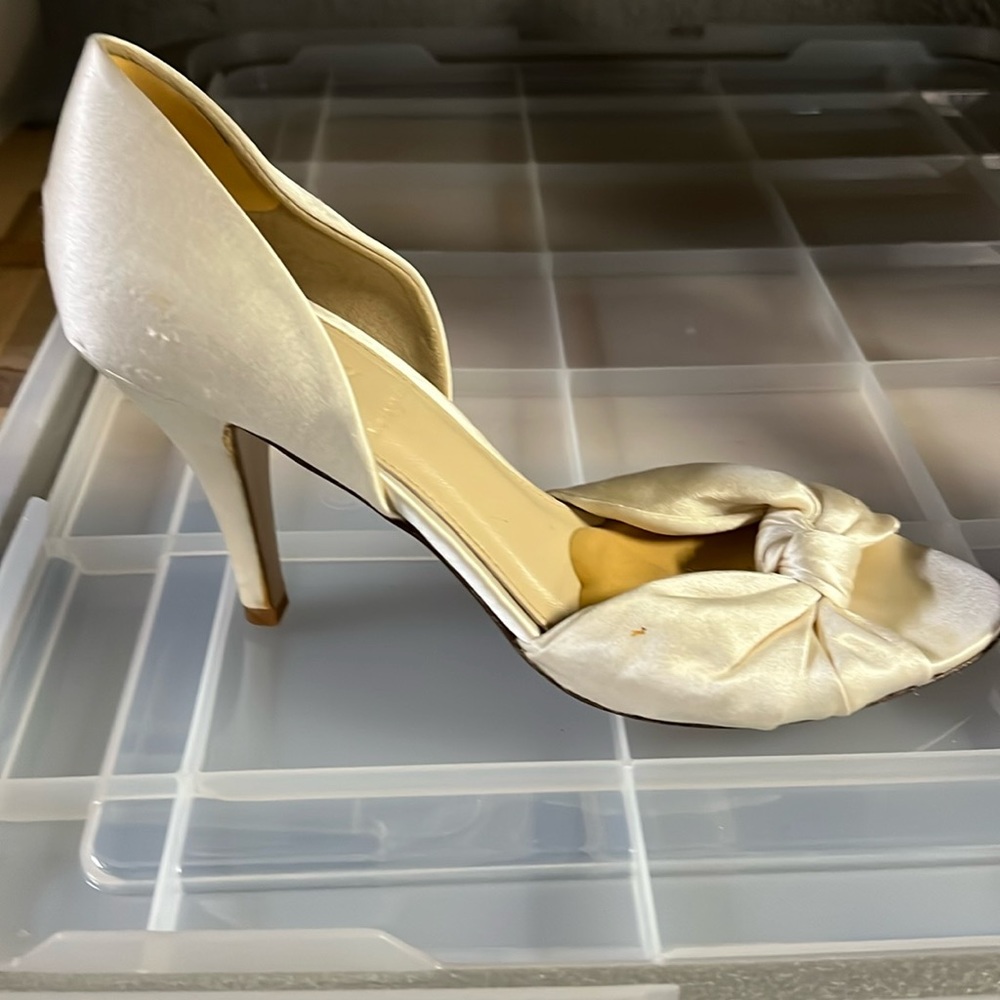 J. Crew Ivory Satin Knotted Peep-Toe Heels